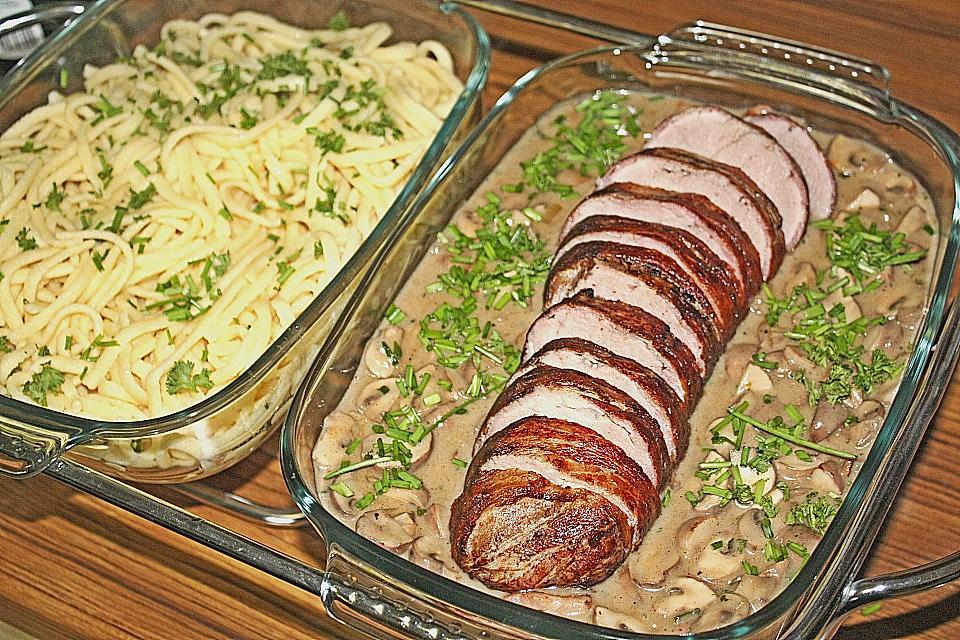 Nt Schweinefilet Im Speckmantel Mit Champignons Und Sp Tzle