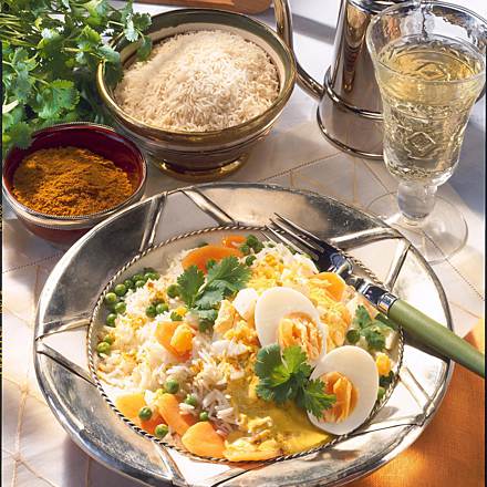 Reissalat mit Eiern und Champignons