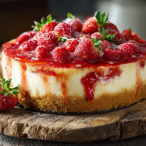 Erdbeerkuchen mit Pudding auf Biskuit, frische Erdbeeren und roter Tortenguss