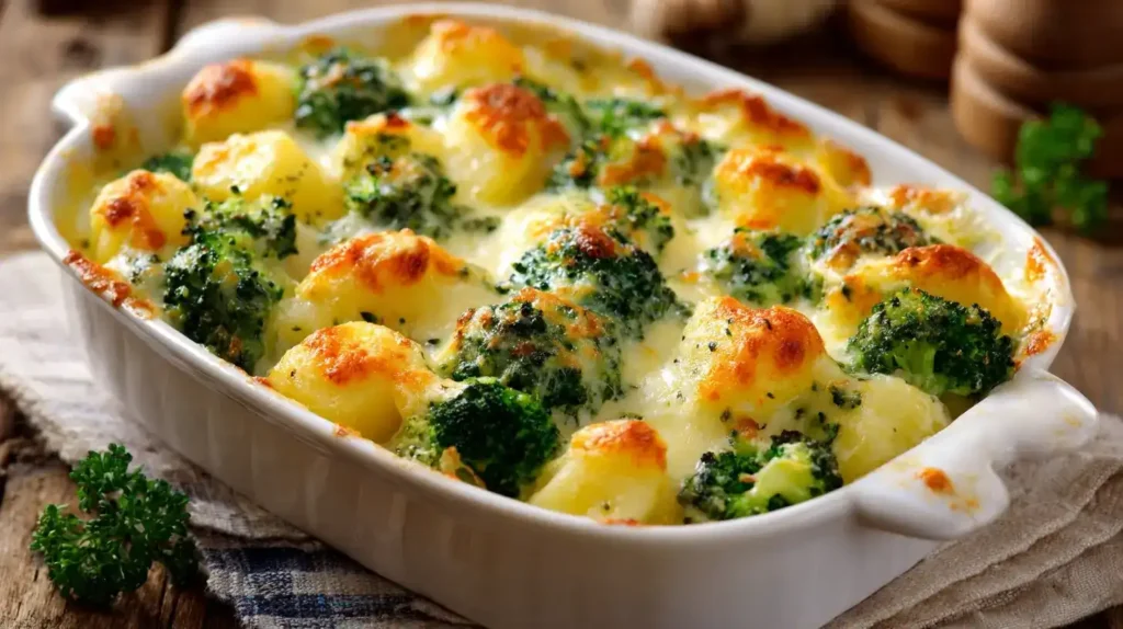 Kartoffel-Brokkoli-Auflauf mit Käsekruste und Sahnesoße