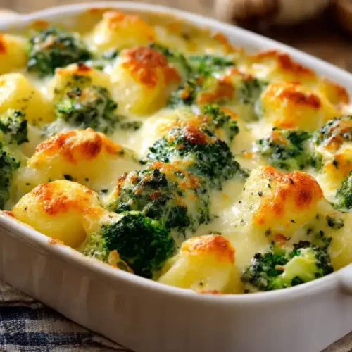 Kartoffel-Brokkoli-Auflauf mit Käsekruste und Sahnesoße