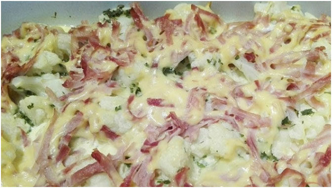 Blumenkohl mit Schinken und Käse überbacken - Einfache Rezepte
