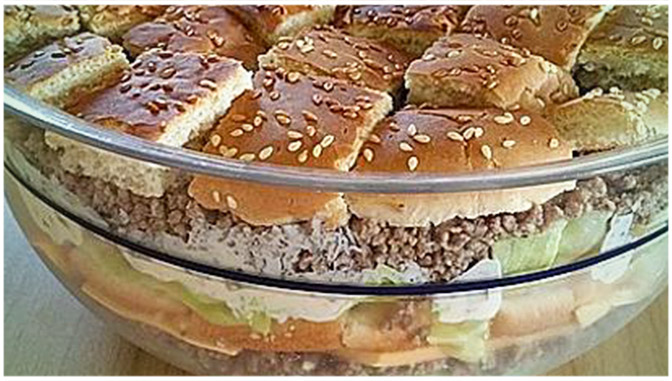 Big Mac als Schichtsalat – ein extrem leckerer Partysalat