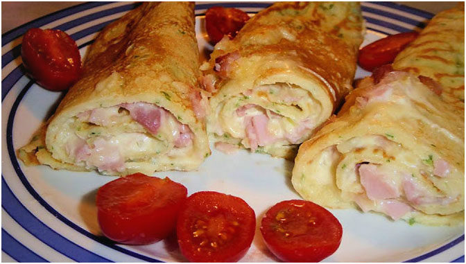 Pikante Pfannkuchen mit Schinken und Käse - Einfache Rezepte