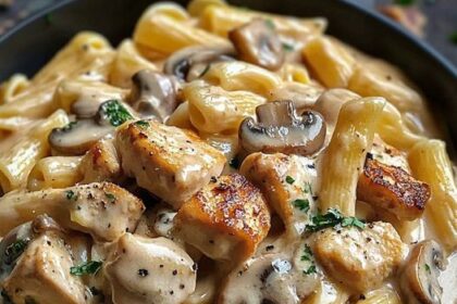 Hühnchen Nudelpfanne mit Champignons