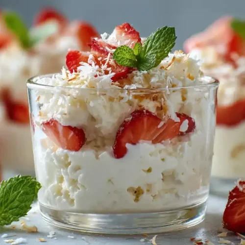 Raffaello-Creme Dessert mit Erdbeeren und Kokos in Glas