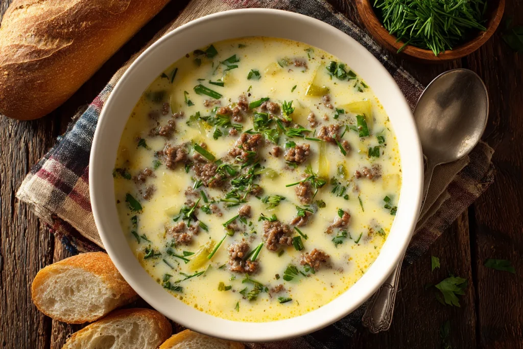 Käse-Lauch-Suppe mit Hackfleisch 2