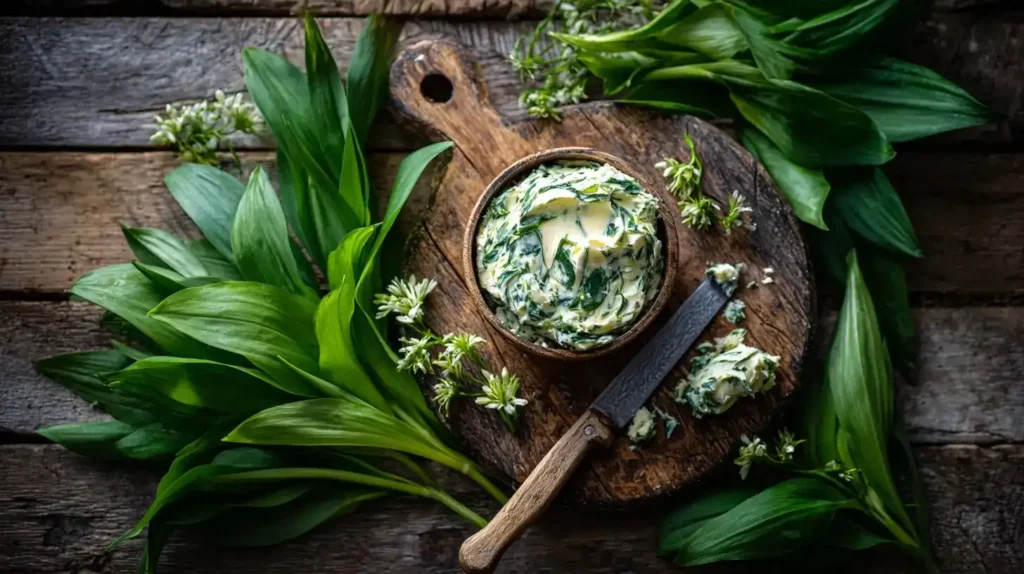 Cremige Bärlauchbutter auf frischem Bauernbrot, perfekt zum Frühstück oder Abendessen
