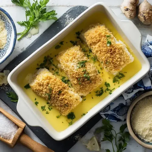 Schlemmerfilet à la Bordelaise frisch gebacken in Auflaufform