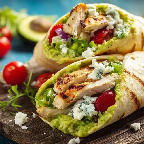 Hähnchen-Wraps mit Salat und Feta frisch serviert