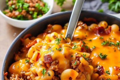Cheeseburger Pfanne mit 450 g Makkaroni zum Sattessen