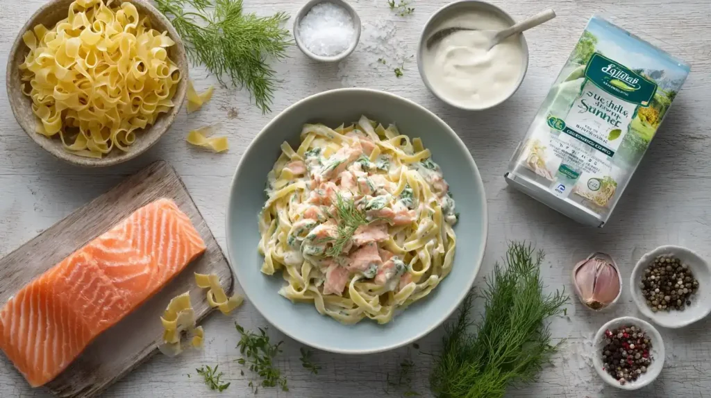 Cremige Lachs-Sahne-Pasta mit Tagliatelle in heller Soße