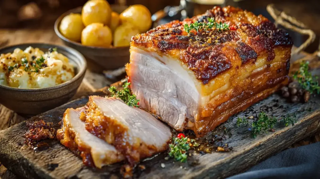 Traditioneller deutscher Krustenbraten frisch aus dem Ofen