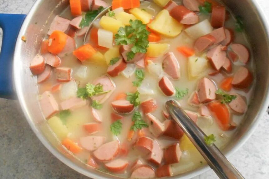 Kohlrabi Kartoffel Mohren Eintopf mit Wiener Würstchen und 200 g Schmelzkäse Rezept