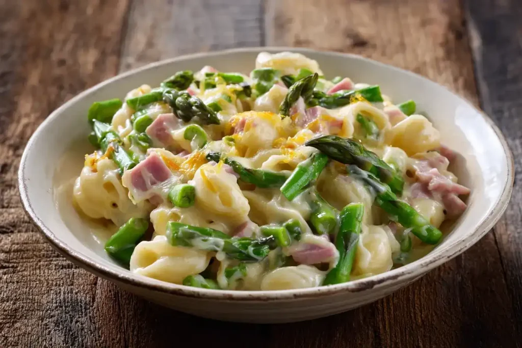 Spargel-Nudelpfanne mit Schinken und Sahne 2