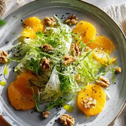 Frischer Chicorée-Salat mit Orangenschnitzen und Walnüssen