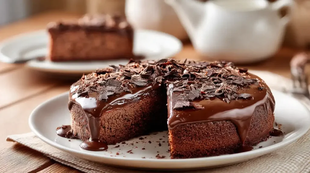 Saftiger Nutellakuchen in Springform mit Schokoglasur und Schokoraspeln
