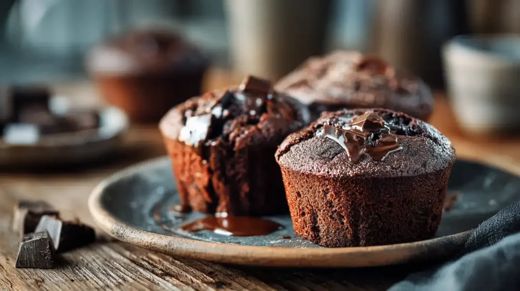 Saftige Schokomuffins auf einem Gitter, frisch gebacken und schokoladig