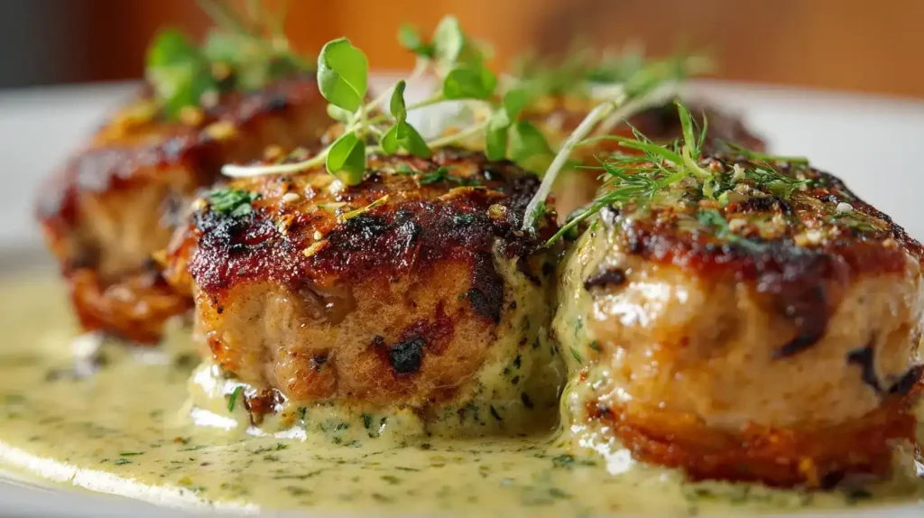 Zarte Schweinemedaillons in Pfanne mit cremiger Pfefferrahmsauce