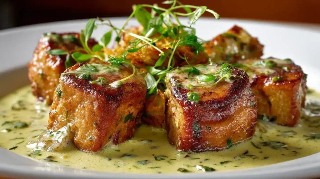 Schweinemedaillons in Pfefferrahmsauce auf Teller mit Rösti