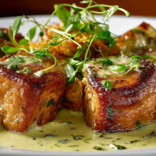 Schweinemedaillons in Pfefferrahmsauce auf Teller mit Rösti
