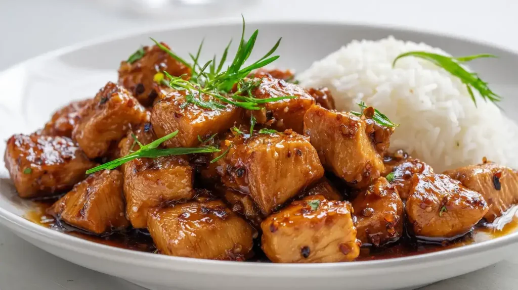 Chicken Teriyaki – Schnell & Einfach Chicken Teriyaki in glänzender Teriyaki-Sauce, serviert in einer Schüssel