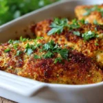 Hähnchenbrustfilet mit knuspriger Parmesan-Kruste in Auflaufform