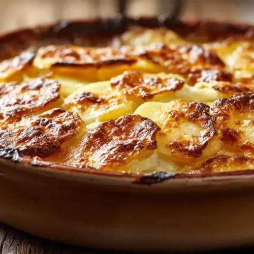 Kartoffelgratin einfach klassisch cremig goldbraun in Auflaufform