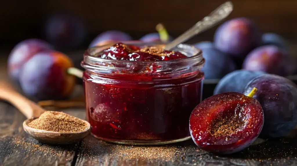 Zwetschgenröster – Das aromatische Kompott aus Österreich Glas mit frisch zubereitetem Zwetschgenröster, karamellisierte Zwetschgen mit Zimt