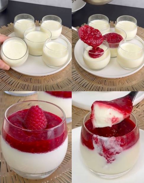 Panna Cotta Dessert mit 400g Himbereen schmeckt so gut Rezept 2 Panna Cotta Dessert mit 400g Himbereen schmeckt so gut