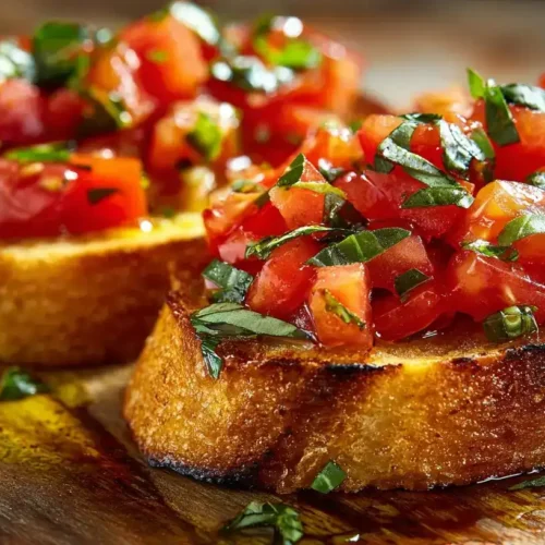Original italienische Bruschetta mit Tomaten und Basilikum auf Ciabatta