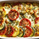 Tomaten-Zucchini-Auflauf mit Mozzarella frisch gebacken