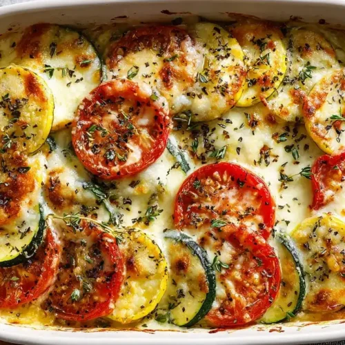 Tomaten-Zucchini-Auflauf mit Mozzarella frisch gebacken