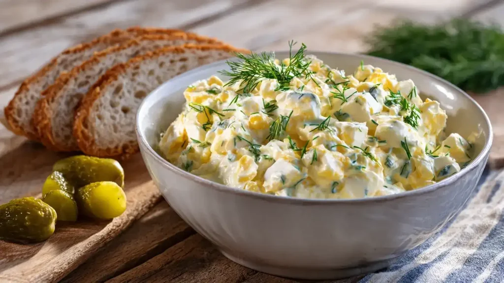 Cremiger Eiersalat als Brotaufstrich mit frischen Kräutern