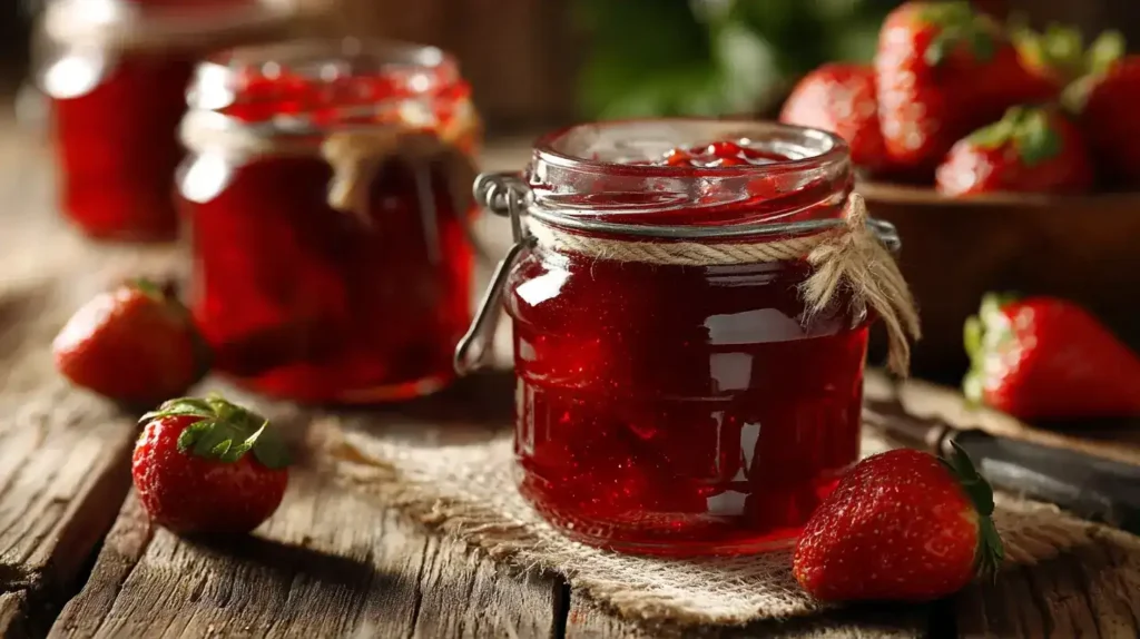 Erdbeermarmelade auf frischem Brot serviert, sommerlich und lecker