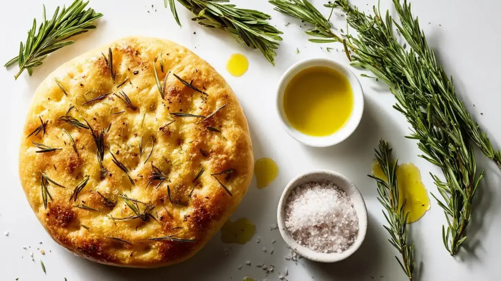 Focaccia Teig in Backform mit Olivenöl und Rosmarin vor dem Backen