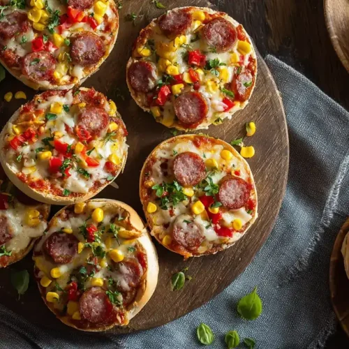 Frisch gebackene Pizzabrötchen mit Schinken, Salami und Käse