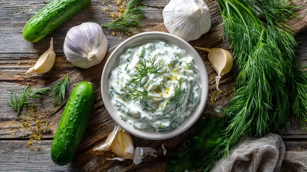 Griechisches Tzatziki Rezept mit Joghurt, Gurke und Dill