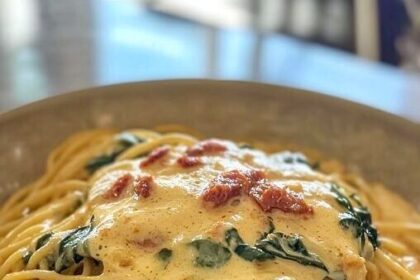 Spaghetti mit Spinat Frischkäse-Sauce in 15 bis 20 Minuten zubereitet