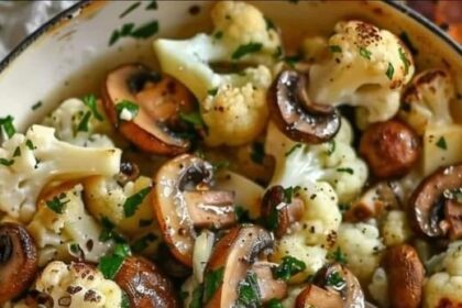 Blumenkohl Champignons Pfanne mit Knoblauch in 15 Minuten