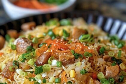 Gebratene Nudeln mit 250 g Putenbrust das mache ich jede Woche