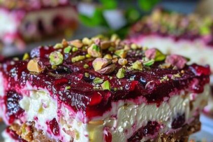 Superfruchtige Sauerkirsch Torte mit 250 g Sahne und Pistazien
