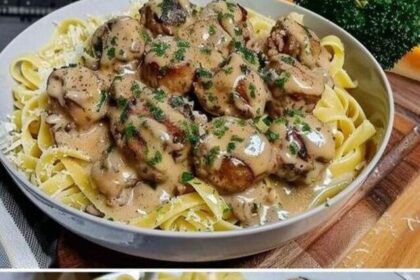 Tagliatelle mit Pilzsoße und Hackbällchen koche ich 2 x pro Woche!
