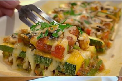 Zucchini mit 100 g Streukäse und Champignons
