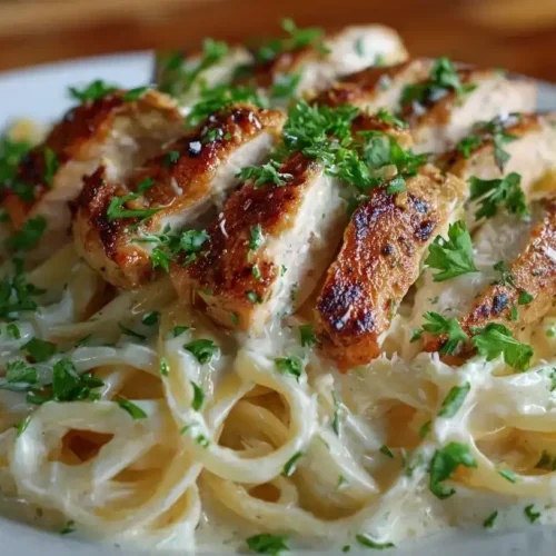 Cremiges Chicken Alfredo mit Hähnchenstreifen und Parmesan-Soße