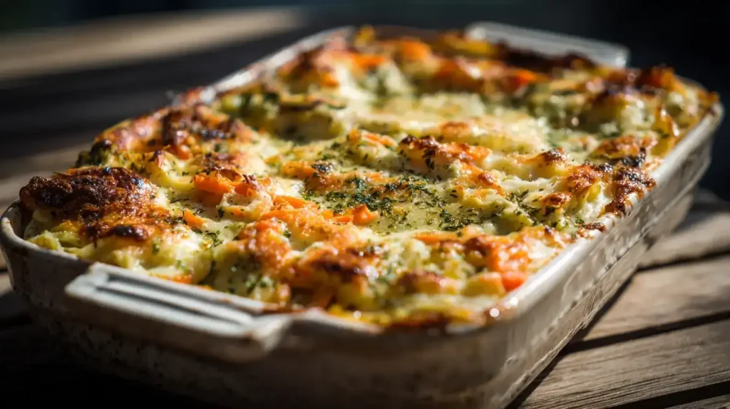 Cremige Gemüselasagne mit Spitzkohl und Möhren, frisch aus dem Ofen