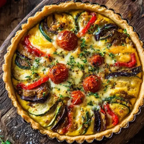 Bunte Gemüsequiche vegetarisch & bunt frisch aus dem Ofen, geschnitten serviert
