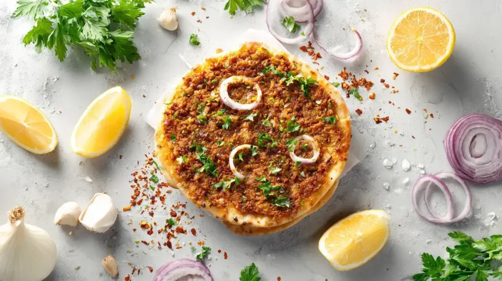 Lahmacun Teig ausrollen und würzige Hackmasse aufstreichen – Schritt für Schritt Anleitung