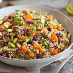 Orientalischer Quinoa-Salat mit Kichererbsen, Datteln, Pistazien und Honig-Zitronen-Dressing