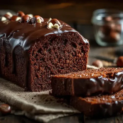 Saftiger Schoko-Nuss-Becherkuchen mit Schokoladenglasur auf Holzbrett